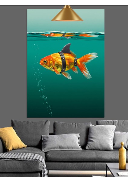 Iki Balık Yüzme Altın Turuncu Dekoratif Kanvas - Mdf Ahşap Tablo fırsatları