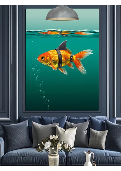 Iki Balık Yüzme Altın Turuncu Dekoratif Kanvas - Mdf Ahşap Tablo indirimleri