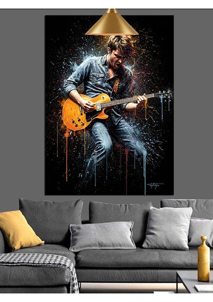 Gitar Çalan Müzisyen Figürü Dekoratif Kanvas - Mdf Ahşap Tablo