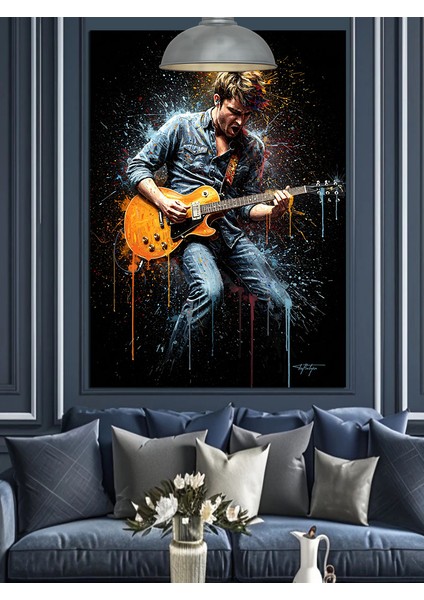 Gitar Çalan Müzisyen Figürü Dekoratif Kanvas - Mdf Ahşap Tablo fiyatları