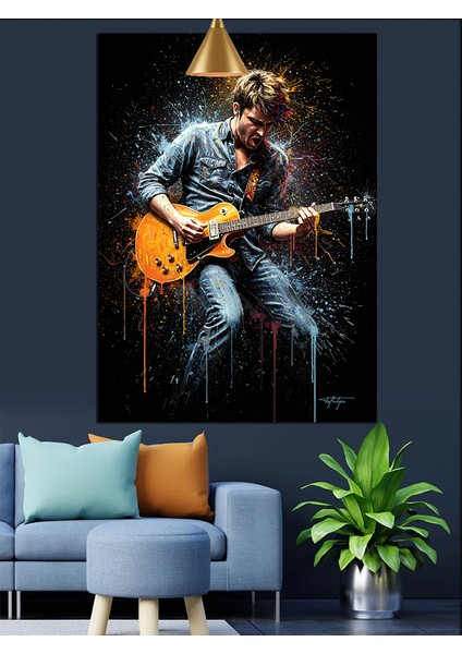 Gitar Çalan Müzisyen Figürü Dekoratif Kanvas - Mdf Ahşap Tablo fırsatları