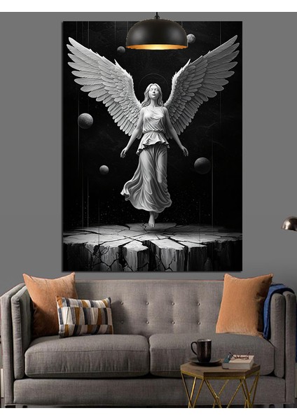 Siyah Beyaz Melek Figürü Dekoratif Kanvas - Mdf Ahşap Tablo