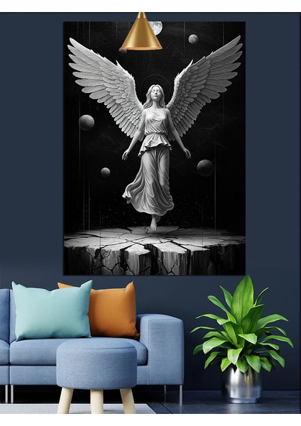 Siyah Beyaz Melek Figürü Dekoratif Kanvas - Mdf Ahşap Tablo fiyatları