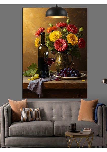 Şarap Şişesi Meyve Tabağı Çiçek Vazosu Dekoratif Kanvas - Mdf Ahşap Tablo fiyatları