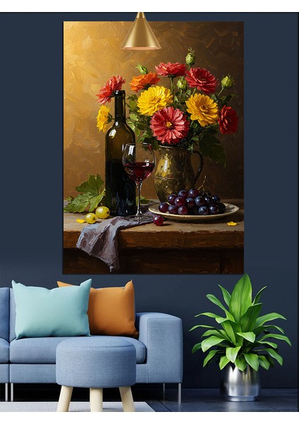 Şarap Şişesi Meyve Tabağı Çiçek Vazosu Dekoratif Kanvas - Mdf Ahşap Tablo modelleri