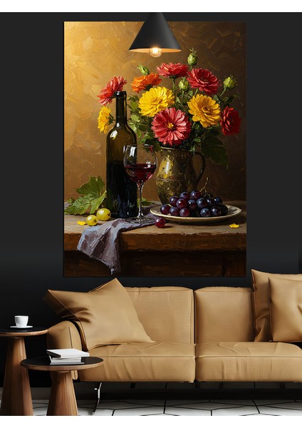 Şarap Şişesi Meyve Tabağı Çiçek Vazosu Dekoratif Kanvas - Mdf Ahşap Tablo fırsatları