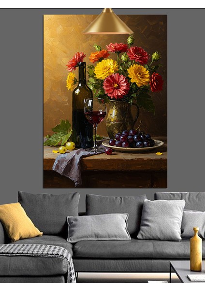 Şarap Şişesi Meyve Tabağı Çiçek Vazosu Dekoratif Kanvas - Mdf Ahşap Tablo indirimleri