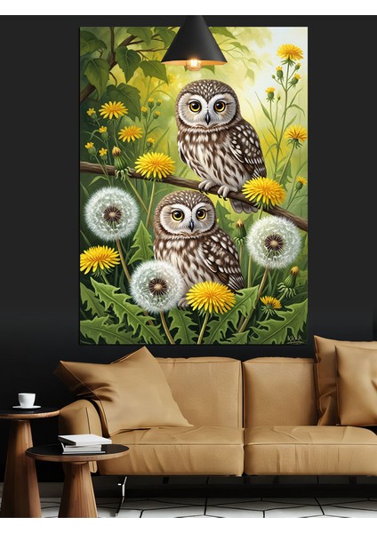 Karahindiba ve Iki Baykuş Dekoratif Kanvas - Mdf Ahşap Tablo fiyatları