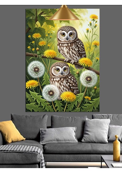 Karahindiba ve Iki Baykuş Dekoratif Kanvas - Mdf Ahşap Tablo modelleri