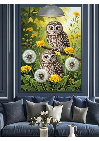 Karahindiba ve Iki Baykuş Dekoratif Kanvas - Mdf Ahşap Tablo fırsatları