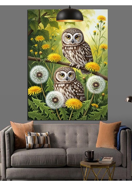 Karahindiba ve Iki Baykuş Dekoratif Kanvas - Mdf Ahşap Tablo indirimleri