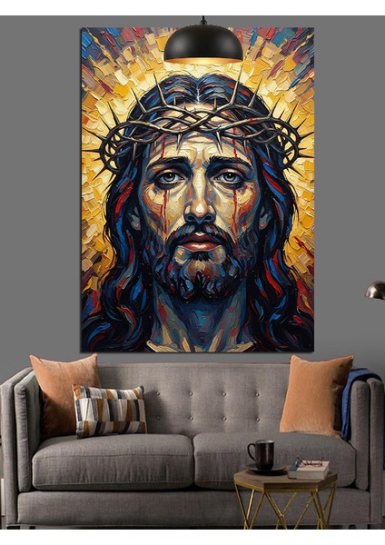 Isa Mesih Dikenli Taç Kutsal Işık Dekoratif Kanvas - Mdf Ahşap Tablo