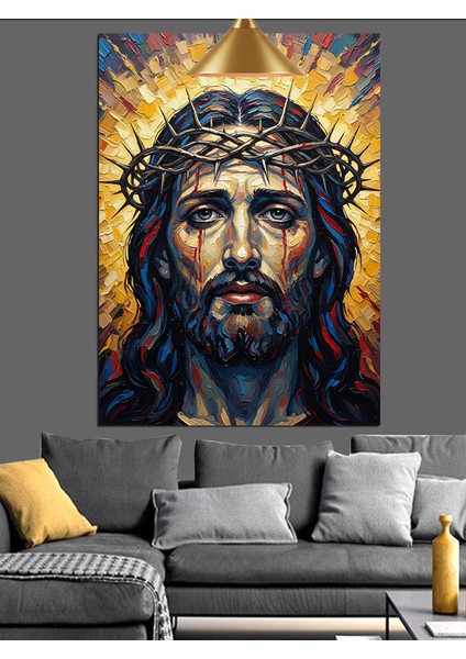 Isa Mesih Dikenli Taç Kutsal Işık Dekoratif Kanvas - Mdf Ahşap Tablo fırsatları