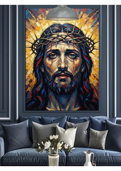 Isa Mesih Dikenli Taç Kutsal Işık Dekoratif Kanvas - Mdf Ahşap Tablo indirimleri