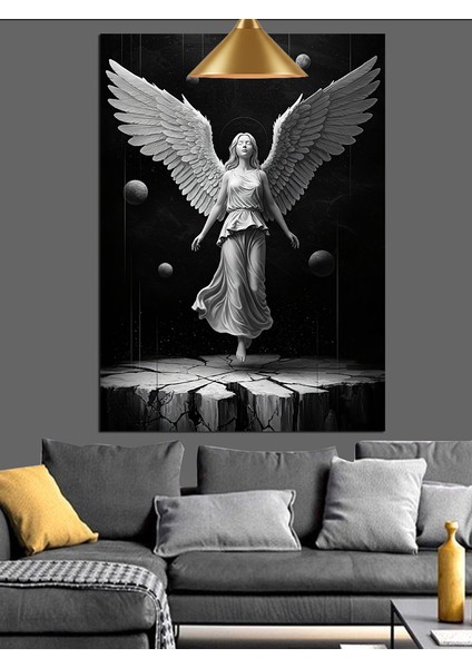 Siyah Beyaz Melek Figürü Dekoratif Kanvas - Mdf Ahşap Tablo fırsatları