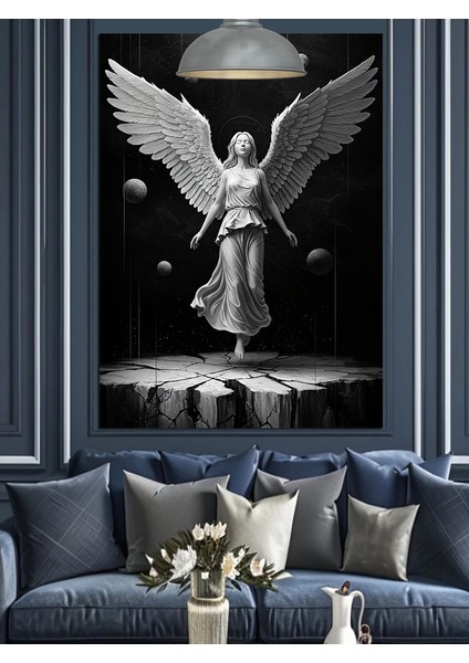 Siyah Beyaz Melek Figürü Dekoratif Kanvas - Mdf Ahşap Tablo indirimleri
