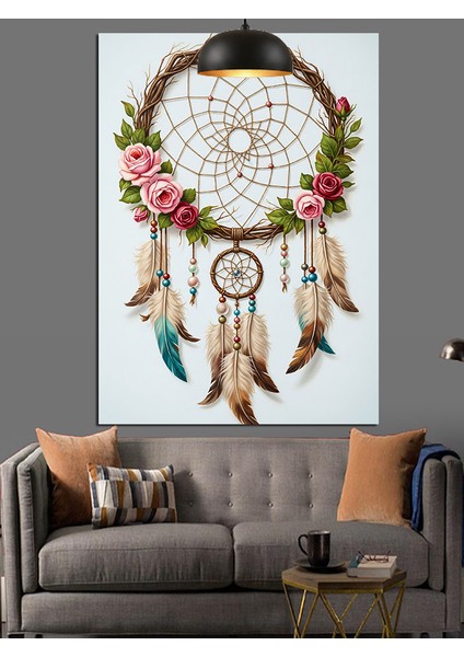 Düş Kapanı Çiçekler Tüy Dekoratif Kanvas - Mdf Ahşap Tablo