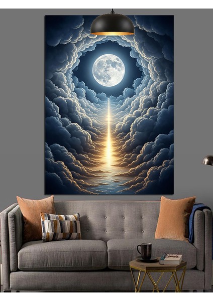 Ay Deniz Feneri Işığı Gece Dekoratif Kanvas - Mdf Ahşap Tablo fiyatları