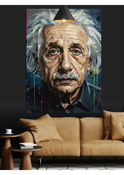 Albert Einstein Yaşlı Portresi Dekoratif Kanvas - Mdf Ahşap Tablo