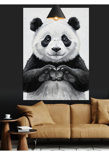 Panda Ayı Siyah Beyaz Dekoratif Kanvas - Mdf Ahşap Tablo