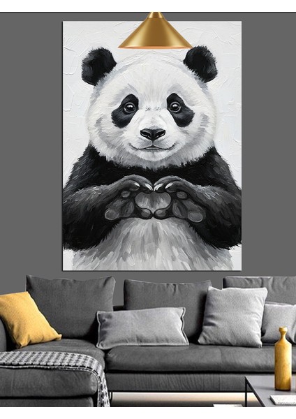 Panda Ayı Siyah Beyaz Dekoratif Kanvas - Mdf Ahşap Tablo fiyatları
