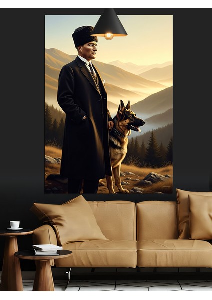 Atatürk ve Kurt Köpeği Dekoratif Kanvas - Mdf Ahşap Tablo