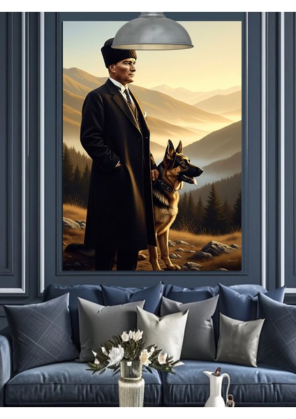 Atatürk ve Kurt Köpeği Dekoratif Kanvas - Mdf Ahşap Tablo modelleri