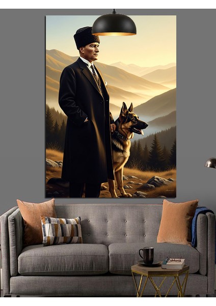 Atatürk ve Kurt Köpeği Dekoratif Kanvas - Mdf Ahşap Tablo fırsatları