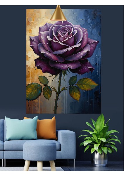 Mor Gül Çiçek Siyah Dekoratif Kanvas - Mdf Ahşap Tablo fiyatları
