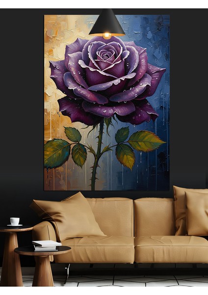 Mor Gül Çiçek Siyah Dekoratif Kanvas - Mdf Ahşap Tablo modelleri
