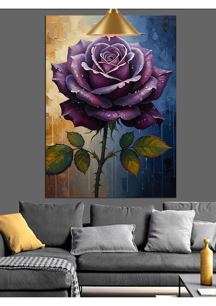 Mor Gül Çiçek Siyah Dekoratif Kanvas - Mdf Ahşap Tablo fırsatları