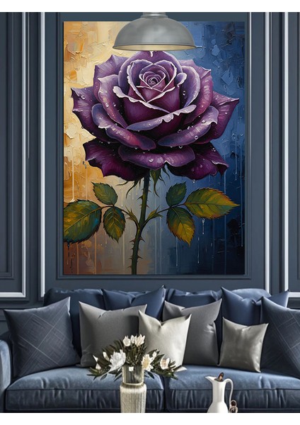 Mor Gül Çiçek Siyah Dekoratif Kanvas - Mdf Ahşap Tablo indirimleri