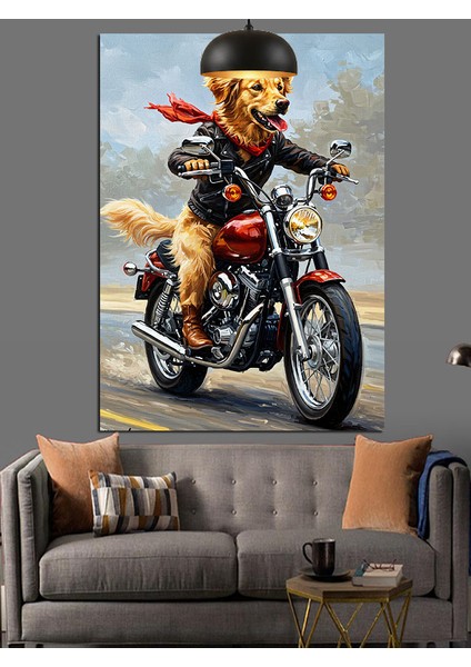 Siyah Motorlu Köpek Dekoratif Kanvas - Mdf Ahşap Tablo