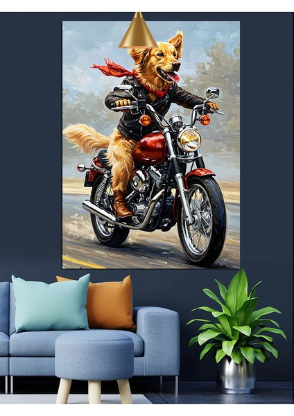 Siyah Motorlu Köpek Dekoratif Kanvas - Mdf Ahşap Tablo fiyatları