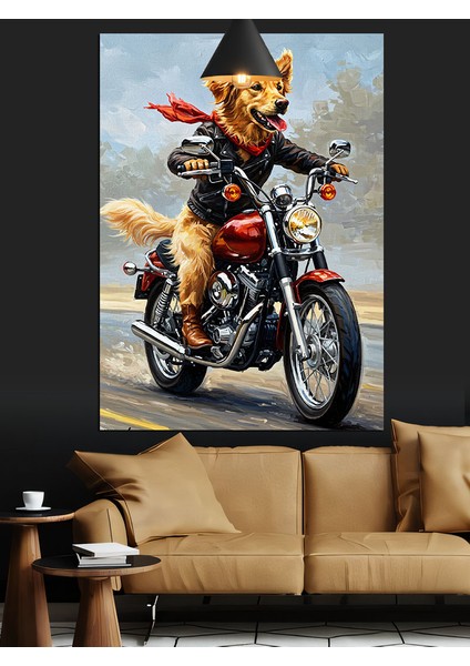 Siyah Motorlu Köpek Dekoratif Kanvas - Mdf Ahşap Tablo modelleri