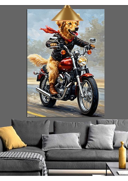 Siyah Motorlu Köpek Dekoratif Kanvas - Mdf Ahşap Tablo fırsatları