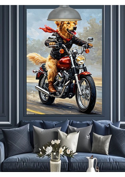 Siyah Motorlu Köpek Dekoratif Kanvas - Mdf Ahşap Tablo indirimleri