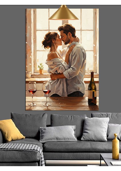 Çift Romantik Sarılma Sahnesi ve Şarap Dekoratif Kanvas - Mdf Ahşap Tablo modelleri