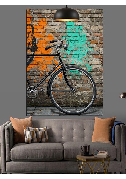 Bisiklet Duvar Grafiti Eskimiş Dekoratif Kanvas - Mdf Ahşap Tablo