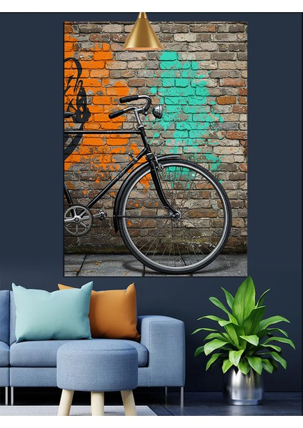 Bisiklet Duvar Grafiti Eskimiş Dekoratif Kanvas - Mdf Ahşap Tablo fiyatları