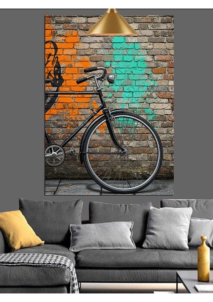 Bisiklet Duvar Grafiti Eskimiş Dekoratif Kanvas - Mdf Ahşap Tablo fırsatları