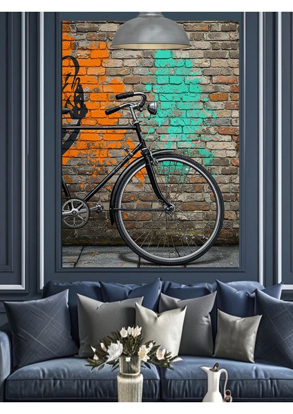 Bisiklet Duvar Grafiti Eskimiş Dekoratif Kanvas - Mdf Ahşap Tablo indirimleri