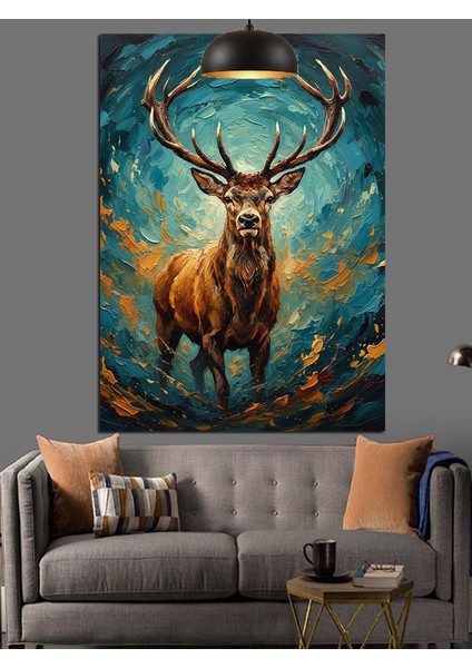 Geyik Boynuzları Parlak Orman Dekoratif Kanvas - Mdf Ahşap Tablo
