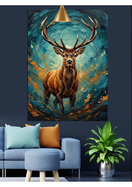 Geyik Boynuzları Parlak Orman Dekoratif Kanvas - Mdf Ahşap Tablo fiyatları