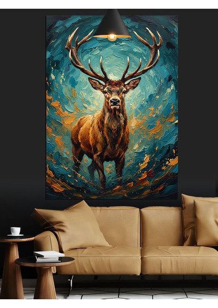 Geyik Boynuzları Parlak Orman Dekoratif Kanvas - Mdf Ahşap Tablo modelleri