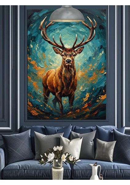 Geyik Boynuzları Parlak Orman Dekoratif Kanvas - Mdf Ahşap Tablo indirimleri