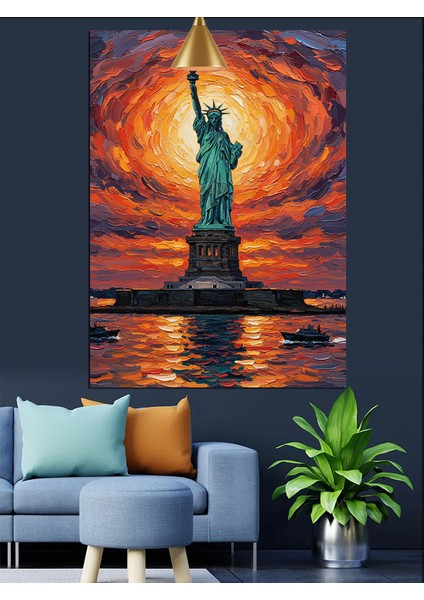 New York Özgürlük Heykeli Dekoratif Kanvas - Mdf Ahşap Tablo