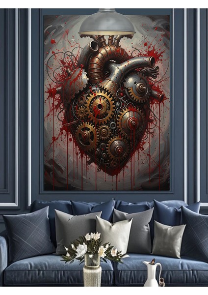 Mekanik Insan Kalbi Anatomik Dekoratif Kanvas - Mdf Ahşap Tablo