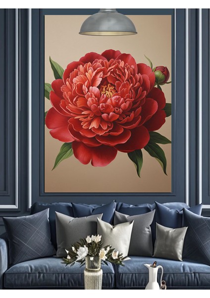 Parlak Kırmızı Şakayık Çiçeği Dekoratif Kanvas - Mdf Ahşap Tablo