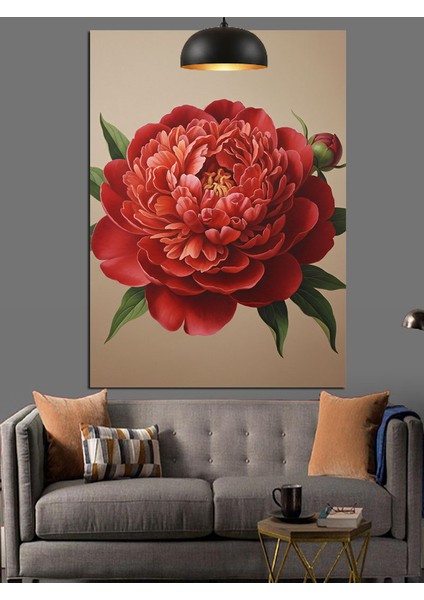 Parlak Kırmızı Şakayık Çiçeği Dekoratif Kanvas - Mdf Ahşap Tablo fiyatları